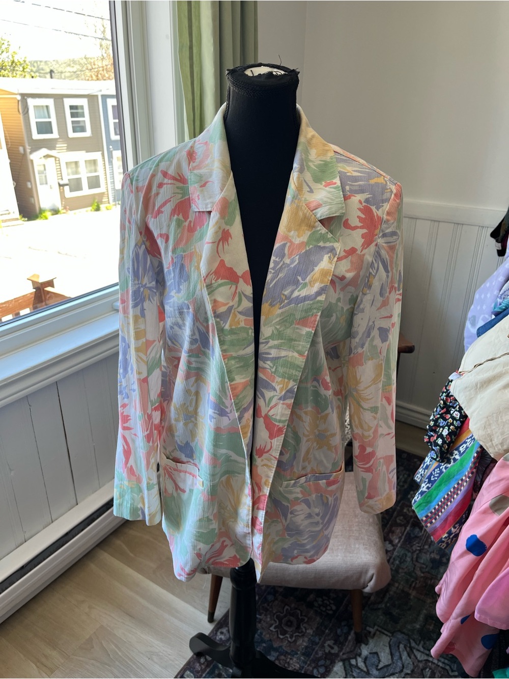 Vintage Pastel Floral Lightweight Blazer - Women L
